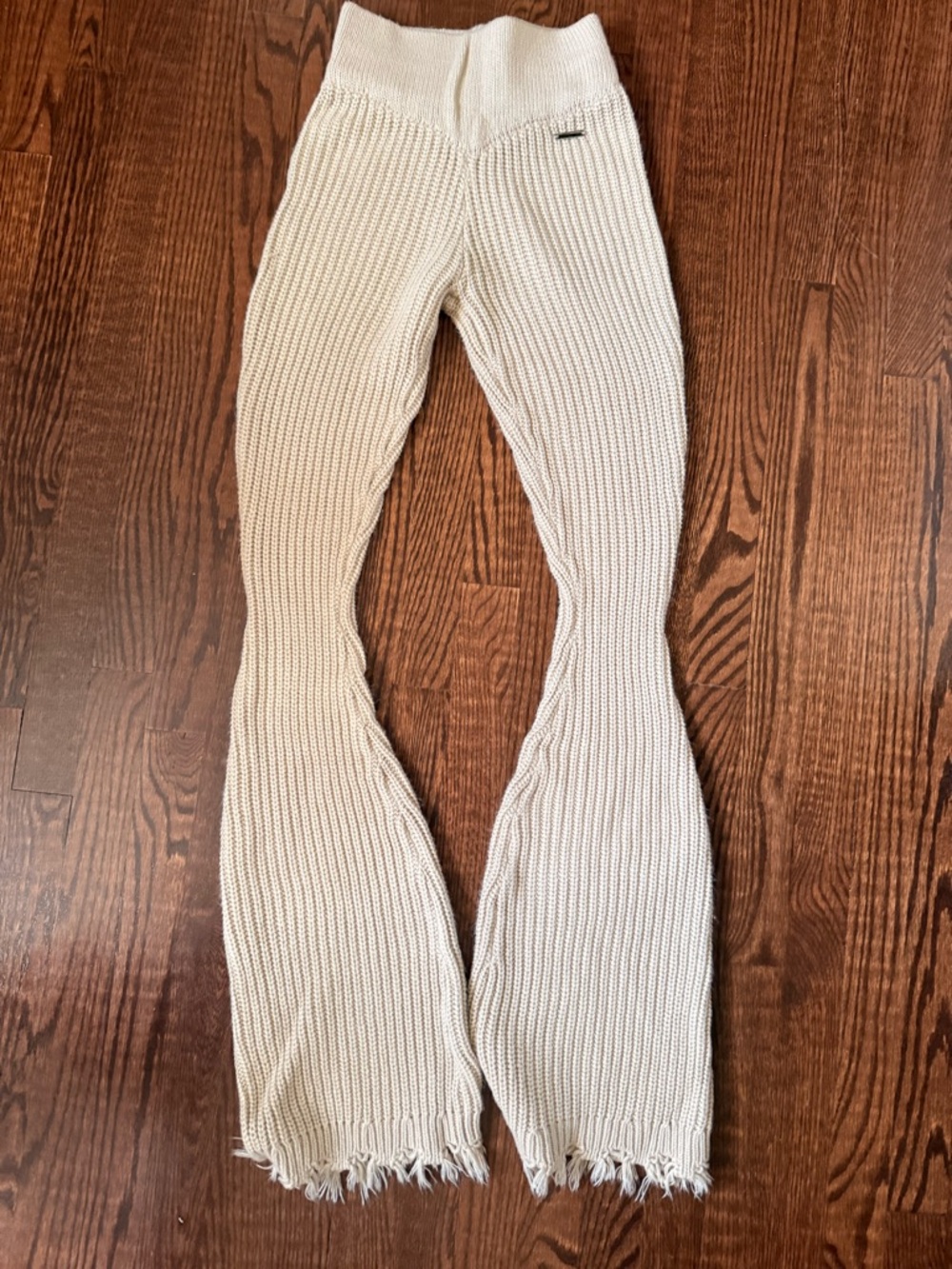 Knit Flared Women’s Bottoms in Cream - Cozy Ribbed Pants
